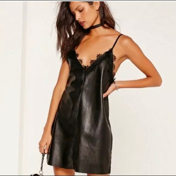 Zara Dresses & Skirts - Zara faux leather lace neck trim line mini dress